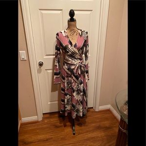 Floral striped print faux wrap dress